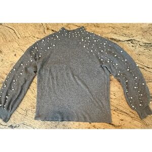 Fever women's grey and pearl accents high neck long sleeve sweater M